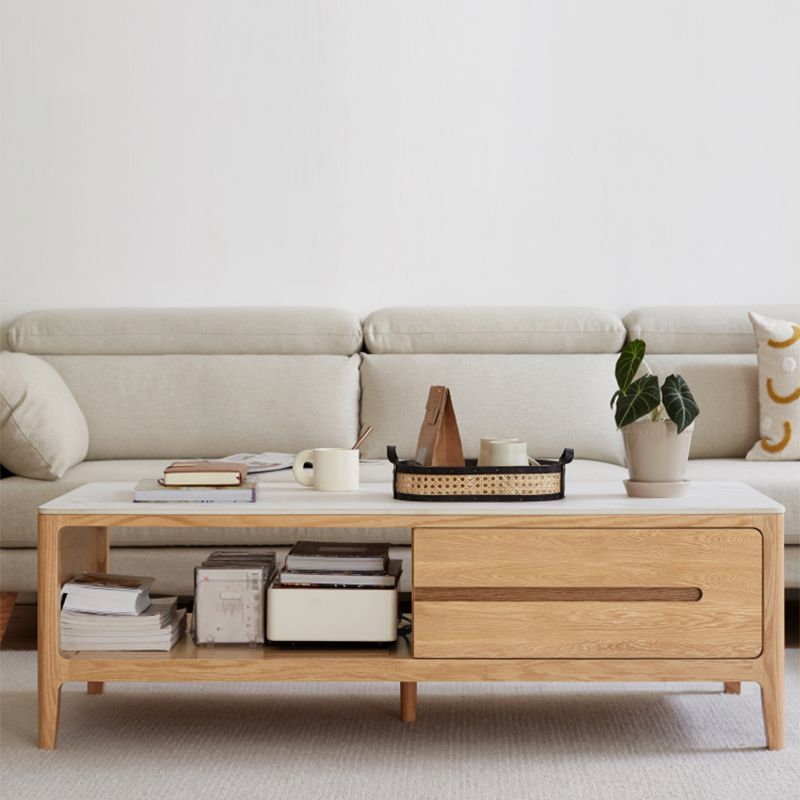 17"H Contemporary Cocktail Table Stone Rectangle Coffee Table