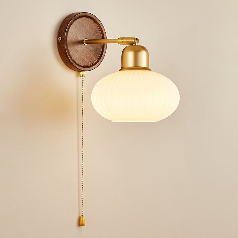 Nordic Style Wall Light Round Shape Wall Lamp with Glass Shade for Bedroom