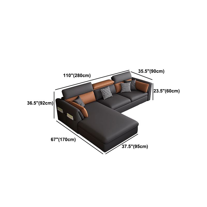 Adjustable Faux Leather Flared Arm Sectional with Storage for Living Room