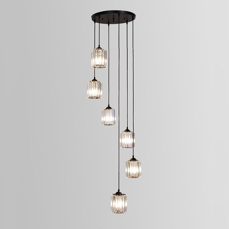 Cilindrische gesuspendeerde verlichtingsarmatuur Minimalistische kristallen trappenhangend plafondlicht in zwart