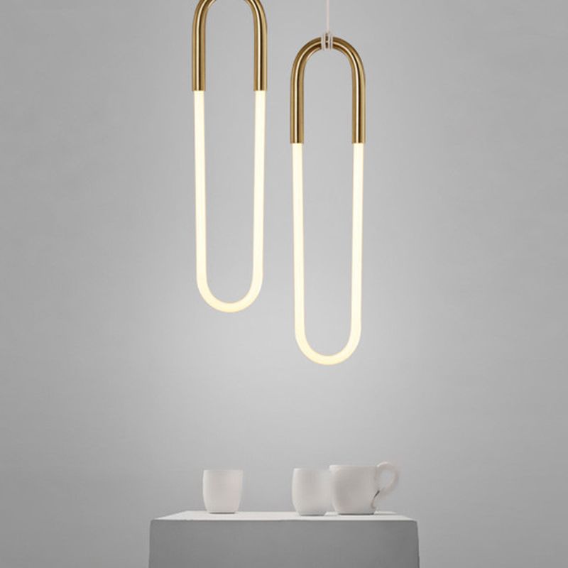 Oval Metal Pendant Lighting Fixture Simplicity Style LED Gold Pendant Ceiling Light