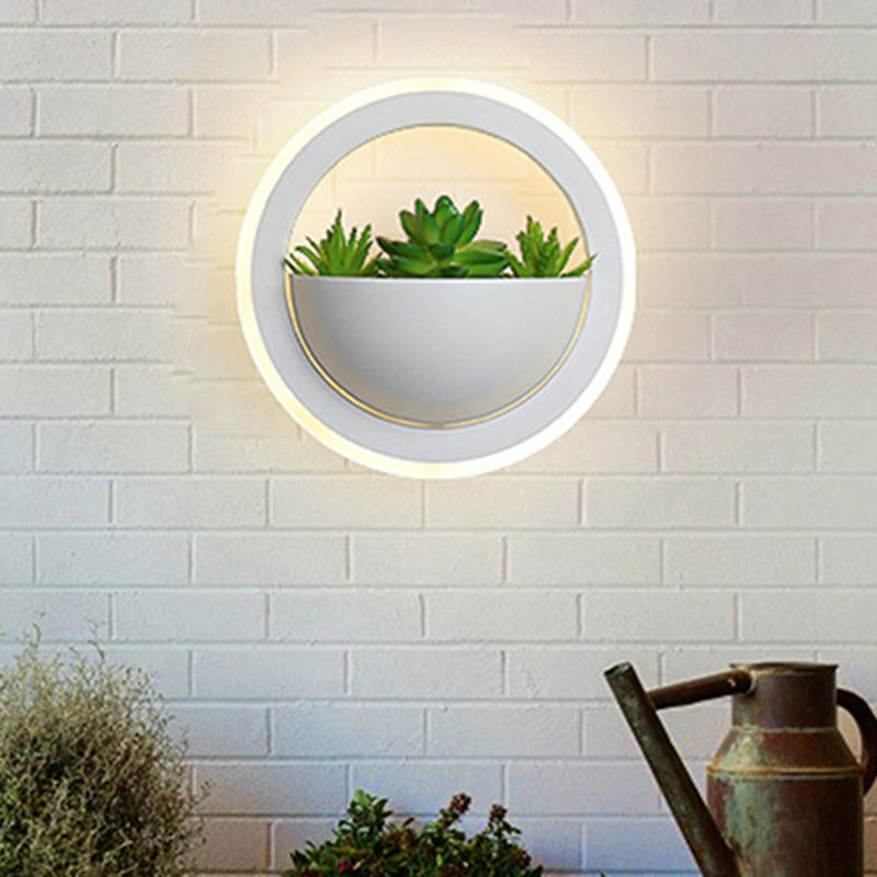 Acrylic White Sconce Wall Light Round/Rectangle/Rhombus LED Industrial Plant Wall Lighting Fixture in Warm/White Light