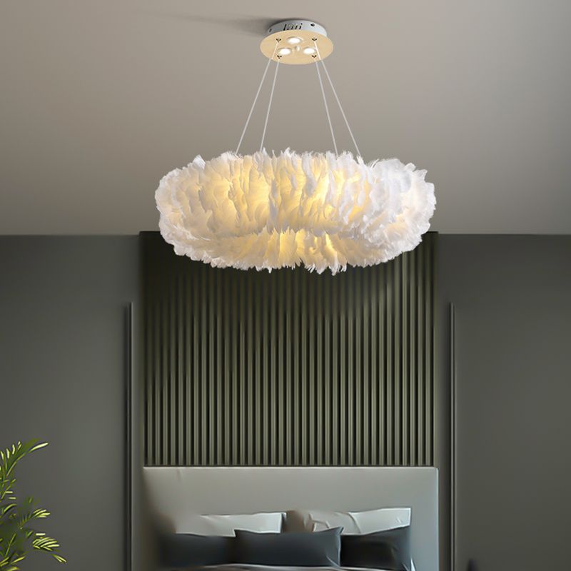Tessuto lampadario con soffitto della camera da letto in anello 3/6 luci a 6 light lampada a sospensione sospesa in bianco/grigio/rosa