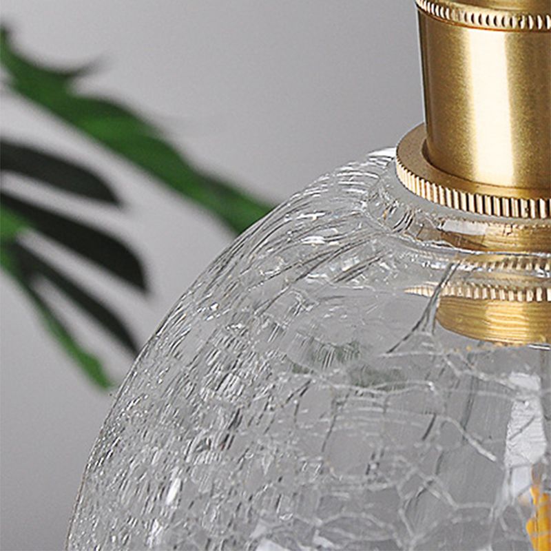 Modern Single Round LED Pendant with Crackled Globe Glass Shade Ceiling Lights