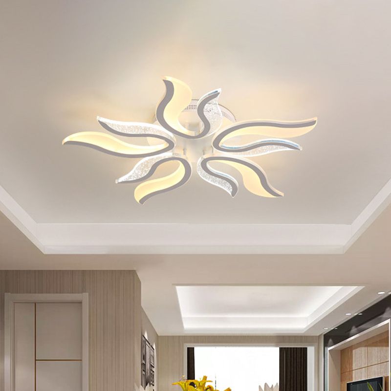 Creative Modern Flame Flower Ceiling Fixture Acrylic Bedroom LED Semi Flush Mounted Lamp in Warm/White Light, 31.5"/39"/49" Wide
