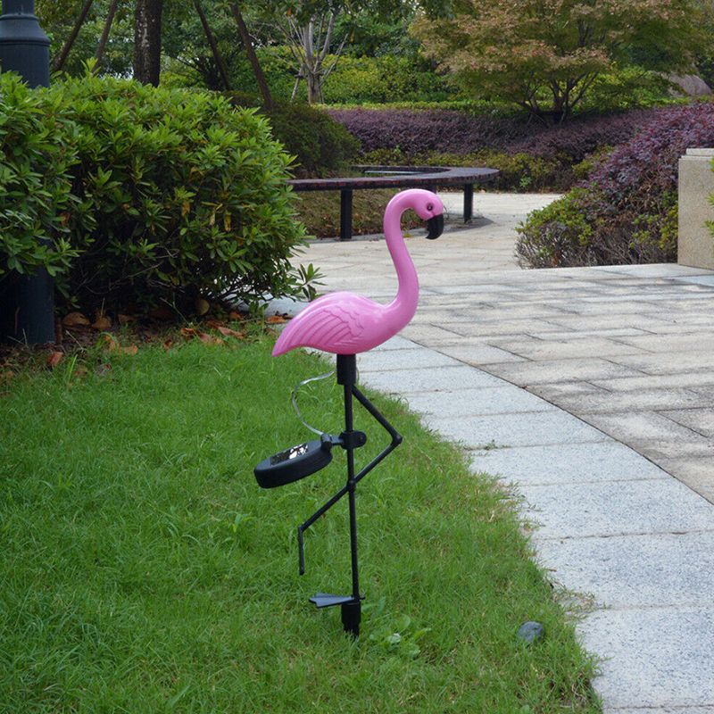 1 Pc Flamingo Shaped Solar Ground Lighting Contemporary Plastic Pink LED Landscape Light