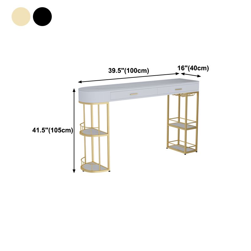 White Stone Glam Indoor Bar Dining Table Iron Double Pedestal Bistro Table Fixed Table