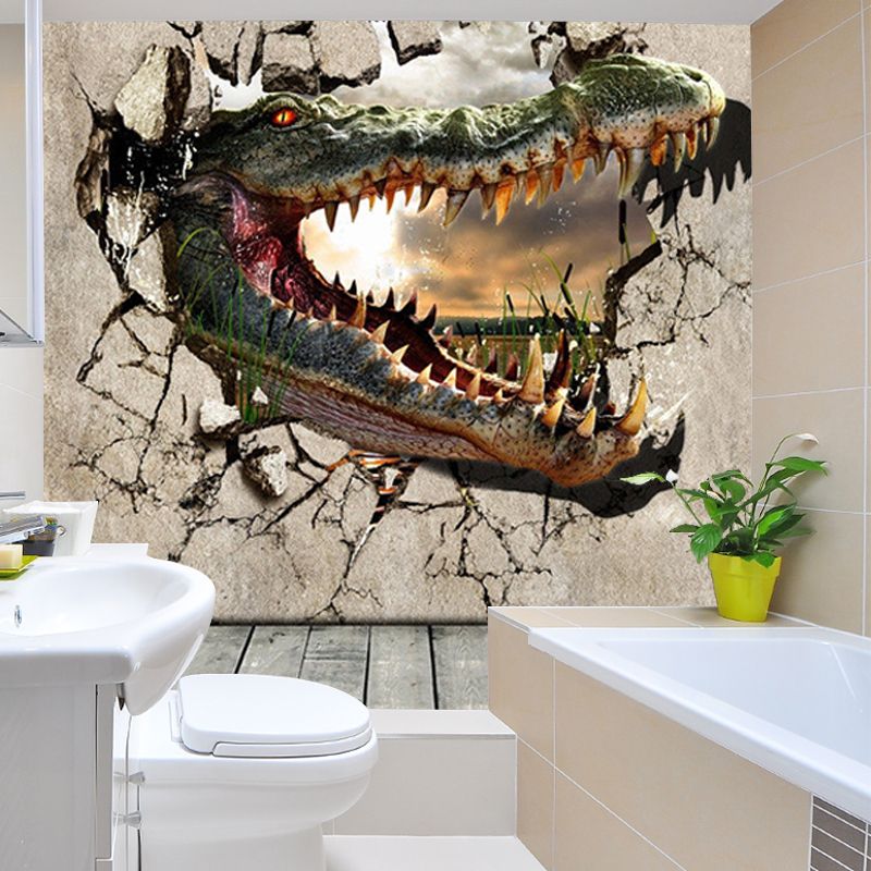 Full Size Dinosaur Mural Decal Moisture Resistant Prints 3D Boys Bedroom Wall Art