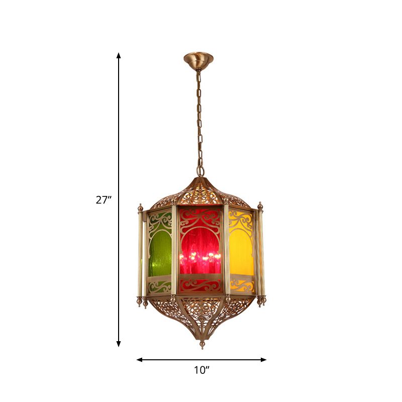 1 bombilla Lámpara de techo de metal Art Deco Brass Hexagonal Restaurant Hanging Lights