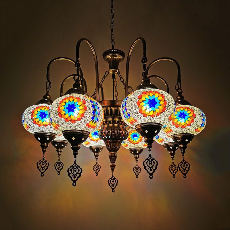 Luce bianca/gialla/oro ovale Light Vintage Art a mano vetro a mano 9 teste Illuminazione lampadario camera da letto