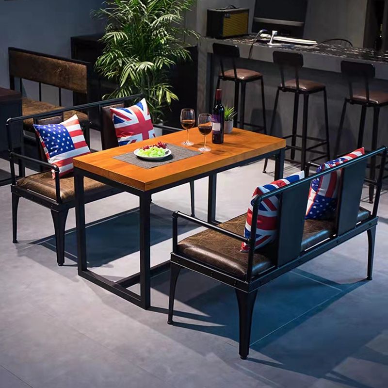 Industrial Indoor Dining Table Brown Wood Top Table with Metal Frame