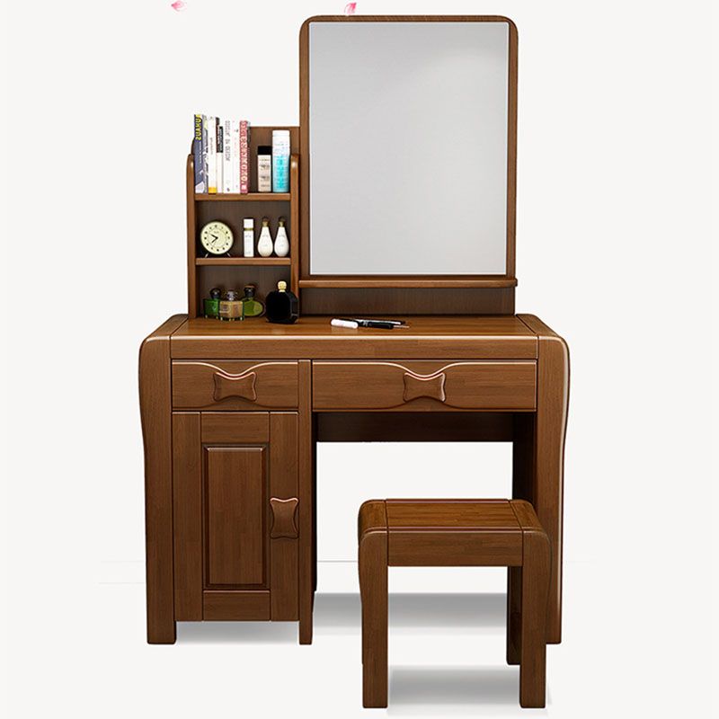 Make-up Vanity Standing Solid Wood Double Drawers Mirror Traditional Bedroom