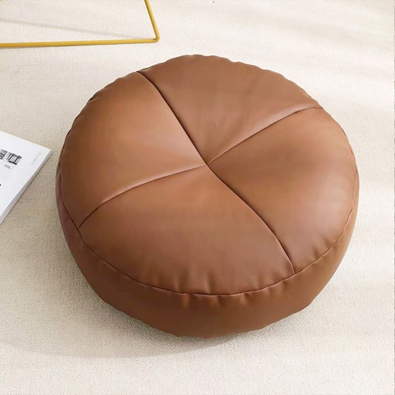 Modern Pouf Ottoman PU Leather Upholstered Tufted Solid Color Round Ottoman