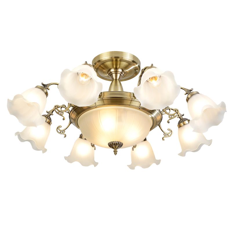 Retro Traditional Ceiling Lamp Glass Shade Flush Mount Light for Clothing Shop