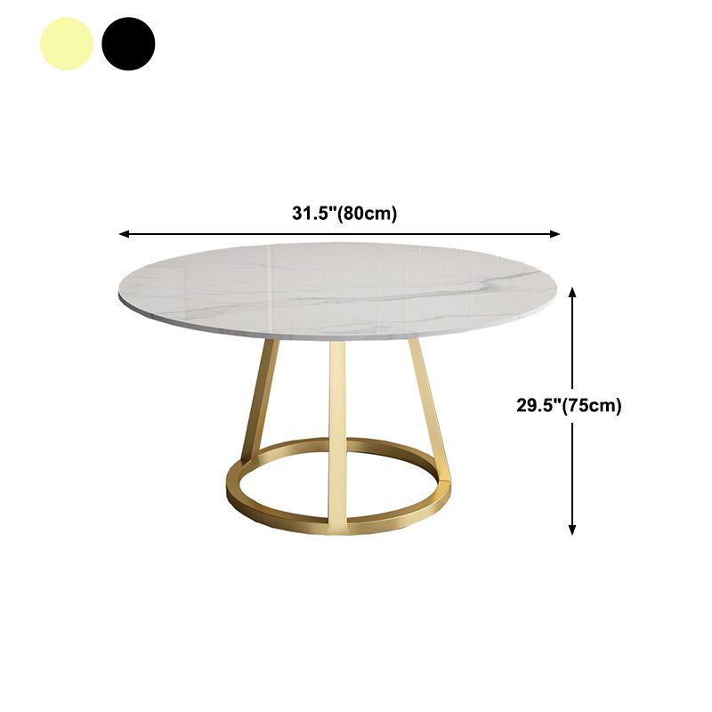 Contemporary Round Dining Table Sintered Stone Top Iron Pedestal Table