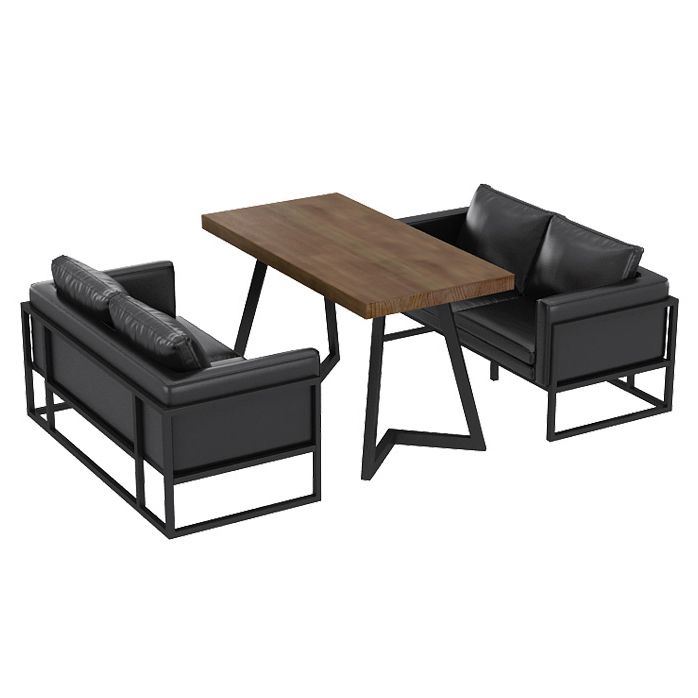 Mesa de comedor industrial Mesa de madera maciza de pino con base negra para la cena de cocina en casa