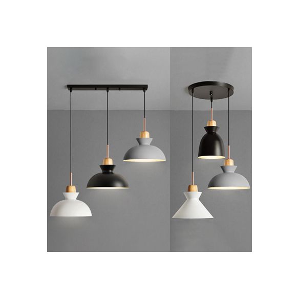 Finition noire 3 lumières suspendues modernisme modernisme de la nuance de plafond pendentif léger avec une canopée linéaire / ronde