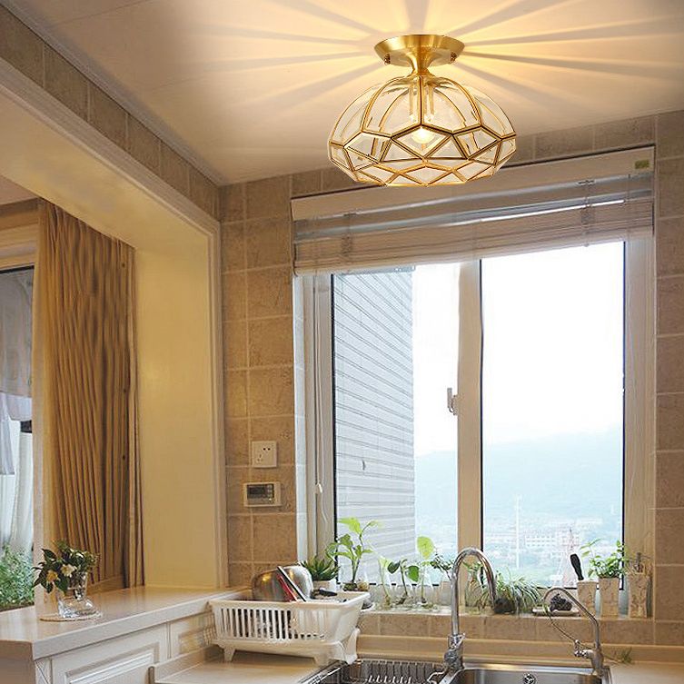 Beveled Aisle Semi Flush Mount Lighting Classic Style Glass Brass Semi Flush Mount Light