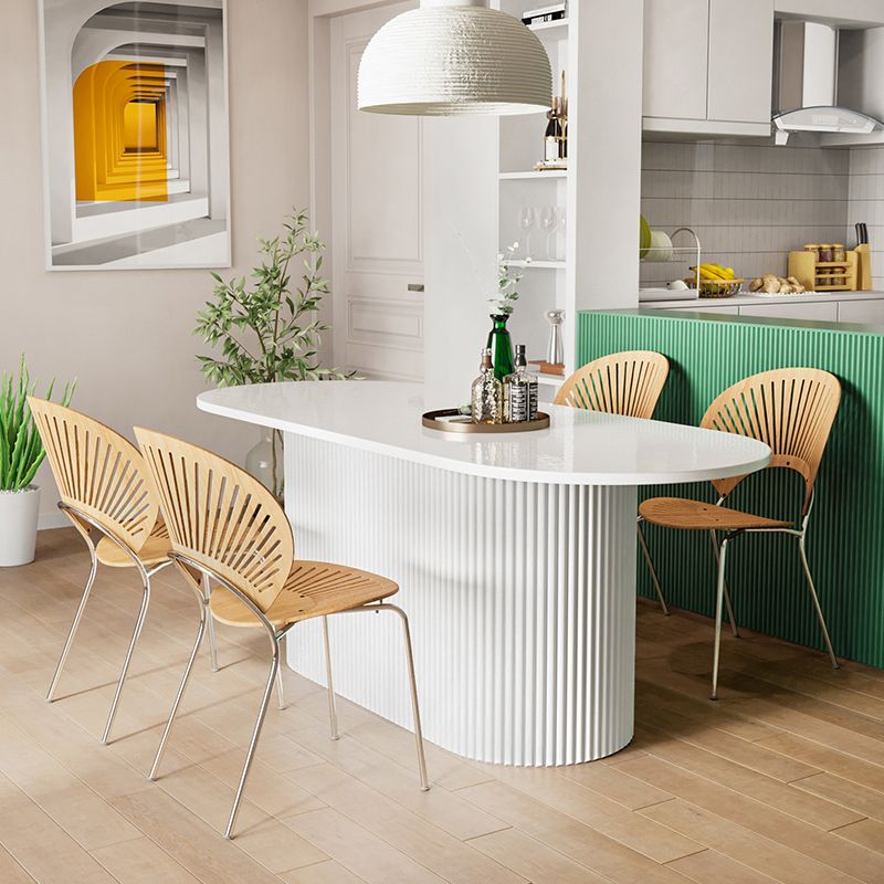 Contemporary Wood Standard Dining Table Oval Shape Kitchen Dining Table with Pedestal Base