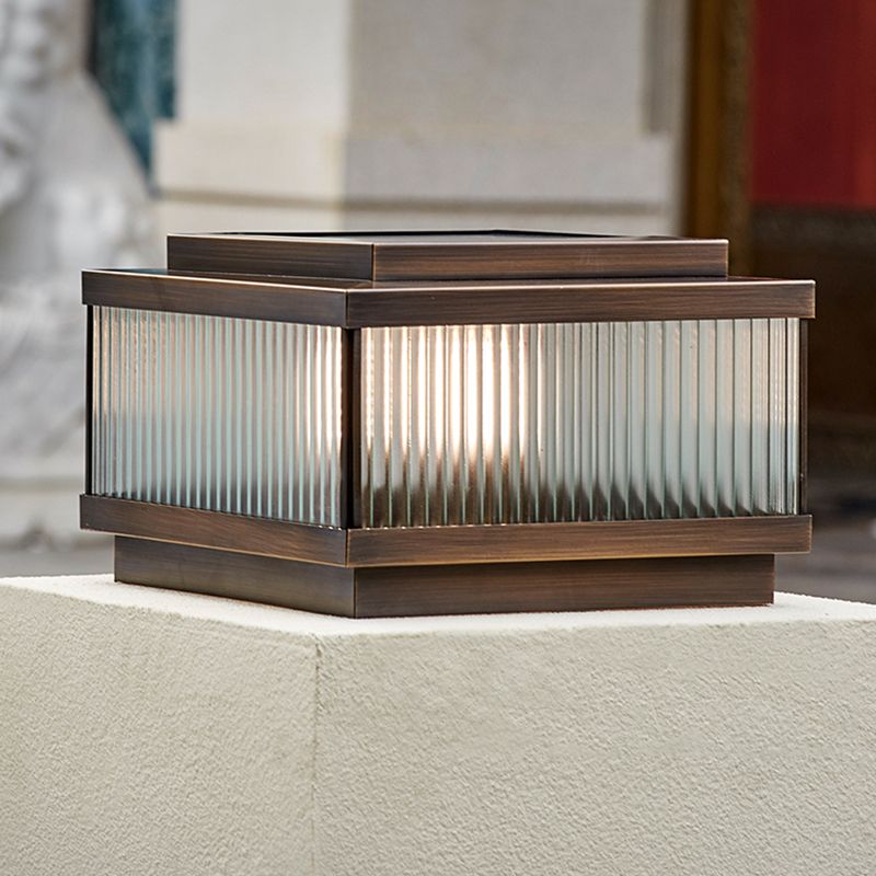 Rectangular Shape Metal Solar Pillar Lamp Modern Style 1 Light Outdoor Light in Bronze