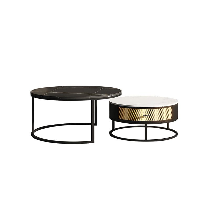 Frame Base Design Marble Metal Iron Black Base Round Coffee Table