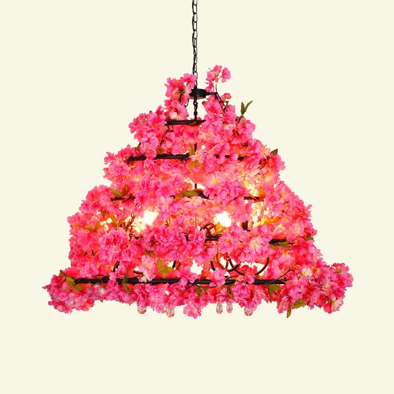 Purple 6 Heads Chandelier Lighting Industrial Metal Towel Flower Suspension Pendant for Restaurant