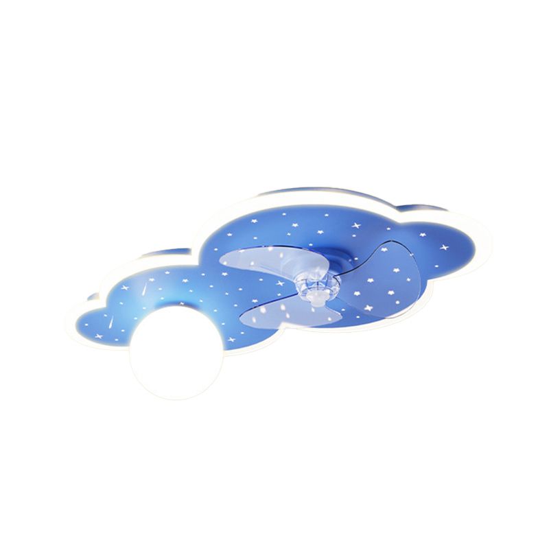 3-Blade Globe Ceiling Fan Children LED Metallic Blue Fan with Light for Home