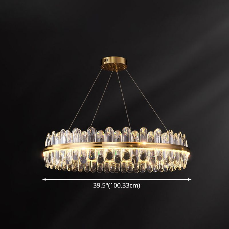 Circle Dining Room Pendant Lighting Crystal LED Minimalistic Chandelier in Brass
