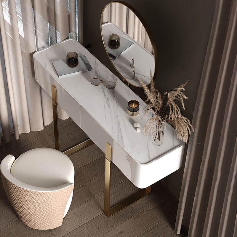 2-Drawer Vanity Makeup Table Set Glam Slate Top Dressing Table