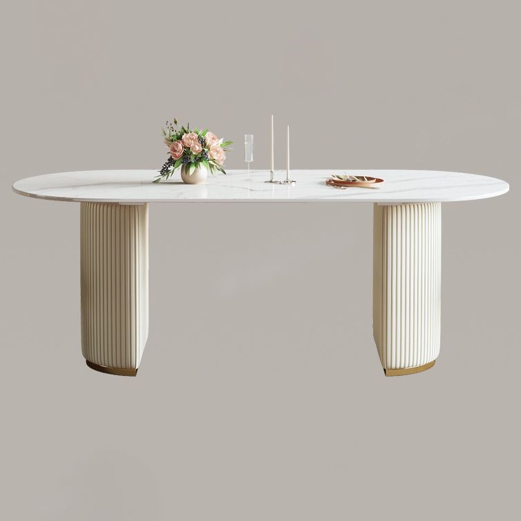 Sintered Stone Top Dining Table Oval Table with Metal Base and Double Pedestal