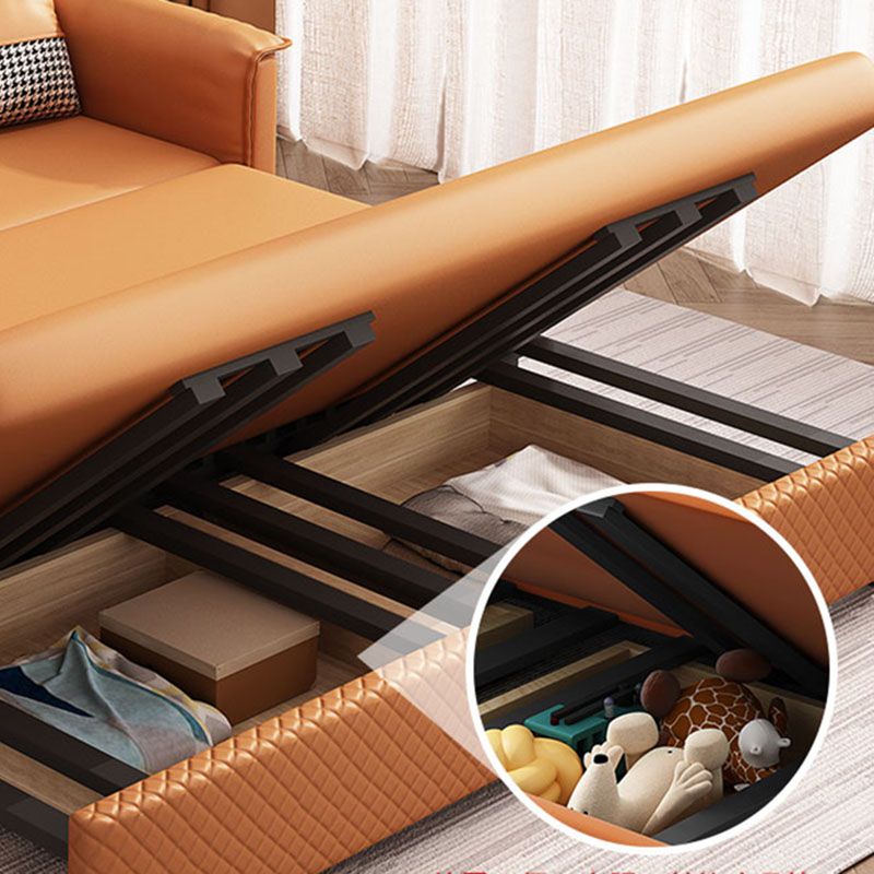 Modern Pillow Top Arm Sofa Bed Faux Leather Sofa with Storage