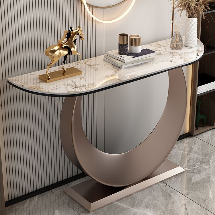 Half Moon Contemporary Console Table Stone White/Black/Pink Console Sofa Table