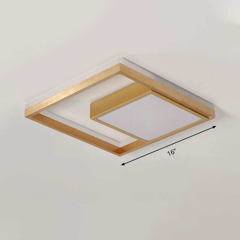 16"/23.5" Wide Gold Square Ceiling Light Modern Metal LED Flush Mount in Warm/White Light