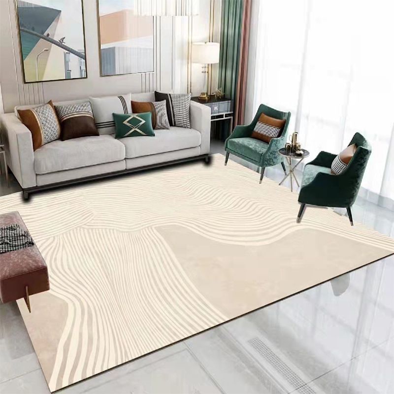 Light Brown Line Rug Polyester Modern Rug Washable Rug for Living Room