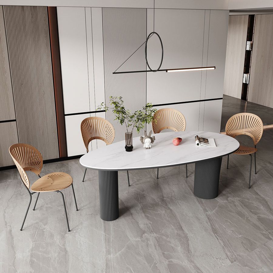 Sintered Stone Top Dining Table Oval Table with Metal Base and 3 Legs