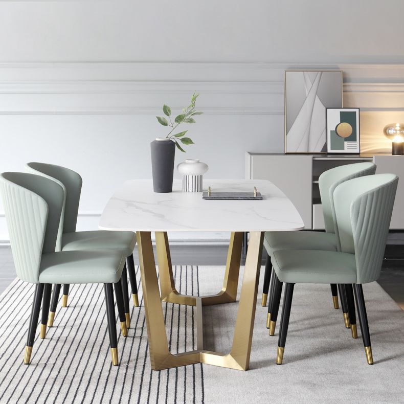 Luxury Sintered Stone Dining Table Rectangle Table with Metal Trestle Base