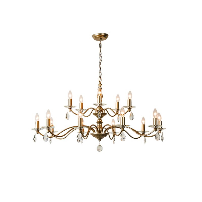 9/12/15 Lights Ceiling Light Country Candle Metal Hanging Chandelier in Champagne for Dining Room with Crystal Drop