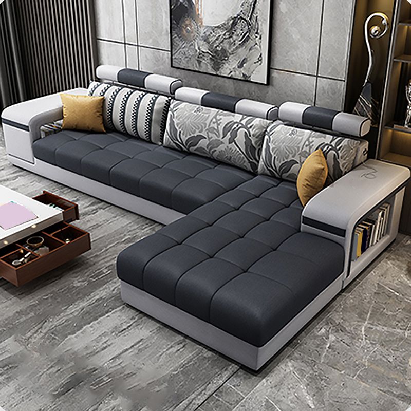 Contemporary Square Arm Stain-Resistant Slipcovered Storage Sofa