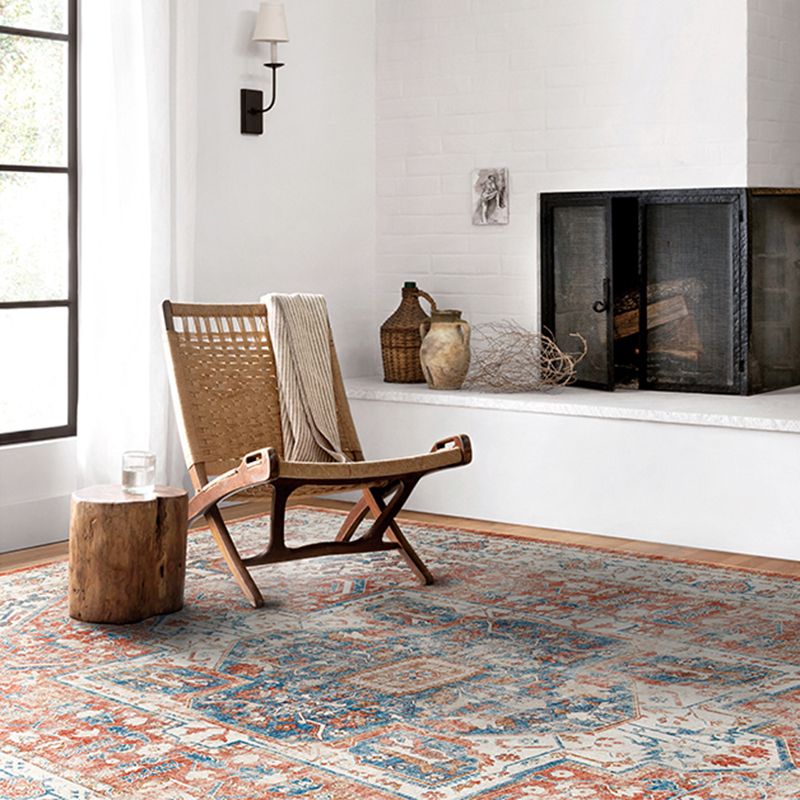 Four-Color Home Decoration Carpet Distressed Medallion Printed Area Rug Polyester with Non-Slip Backing Rug