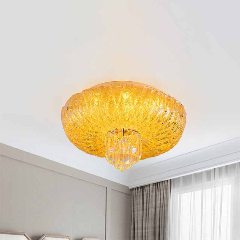 Faceted Crystal Gold Flush Mount Lighting Bowl Shade LED Contemporary Ceiling Lamp