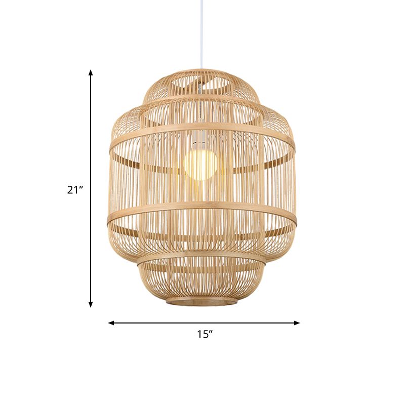 Wood orb Chandelier Dining Room Hanging Lamp Simple Style Hanging Lighting in Beige