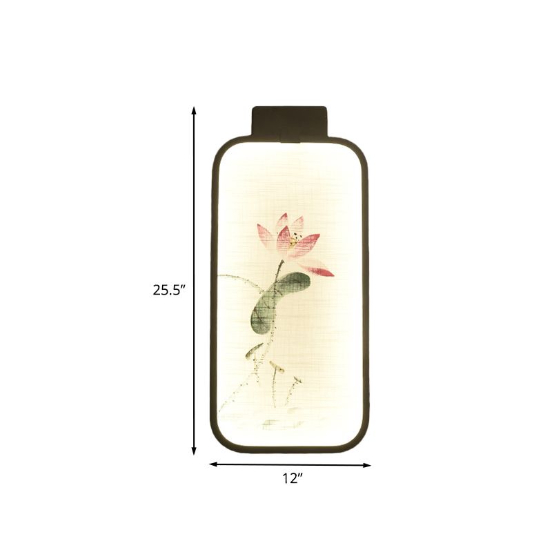 Fabric Blooming Lotus/Peach Mural Lamp Chinese Black LED Wall Mounted Lighting for Bedroom
