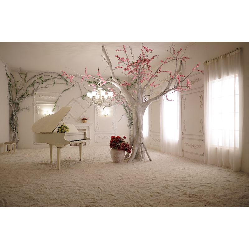 Piano Room Look Wall Murals White and Brown Contemporary Wall Art for Home Decor