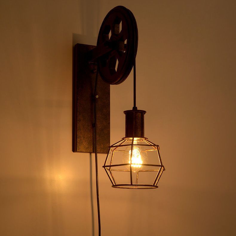 American Retro Industrial Style Pulley Sconce Wall Light Metal 1 Light Sconces