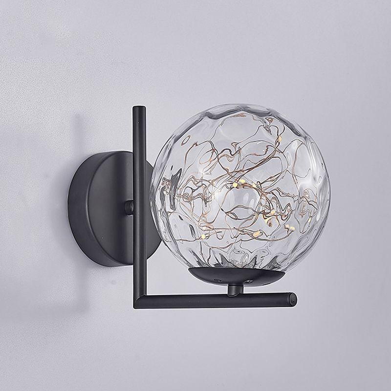 Modern Luxury LED Wall Sconce Wrought Iron Globe Wall Lamp with Glass Shade