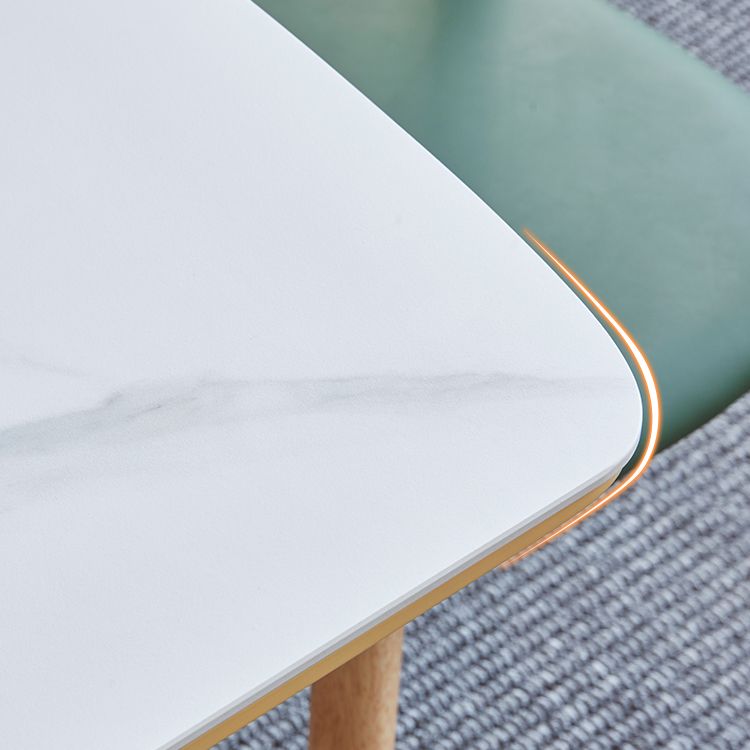 Rectángulo 4 patas Mesa de mediados del siglo Mesa blanca extensible con piedra sinterizada