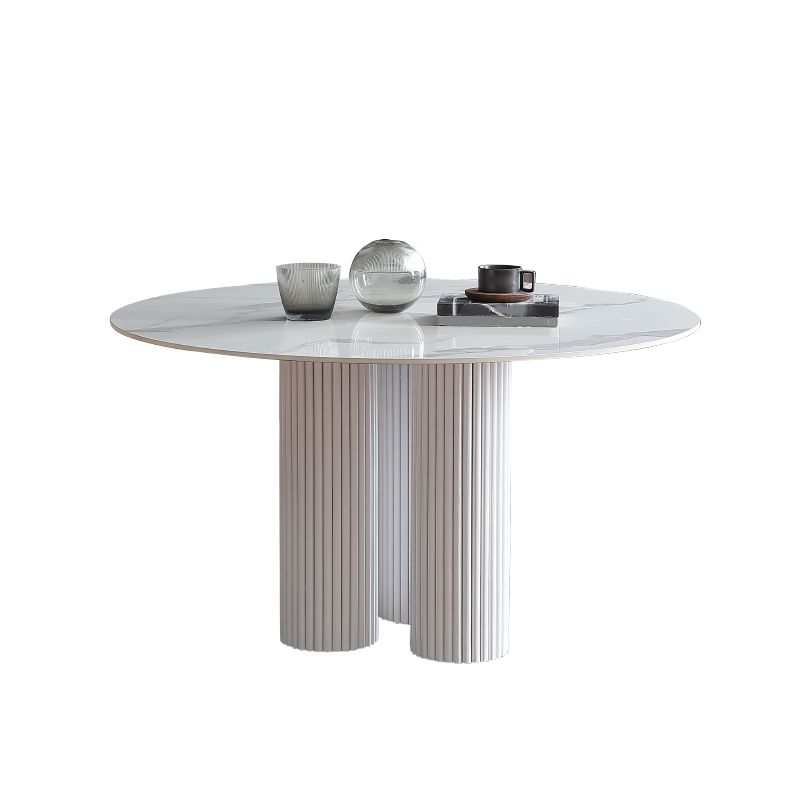 Round White Indoor Dining Table Set Modern Stone 1/2/3/5 Pieces Dinette Set