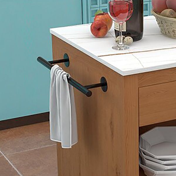 Dining Room Island Table with Storage Cabinet Marble Prep Table