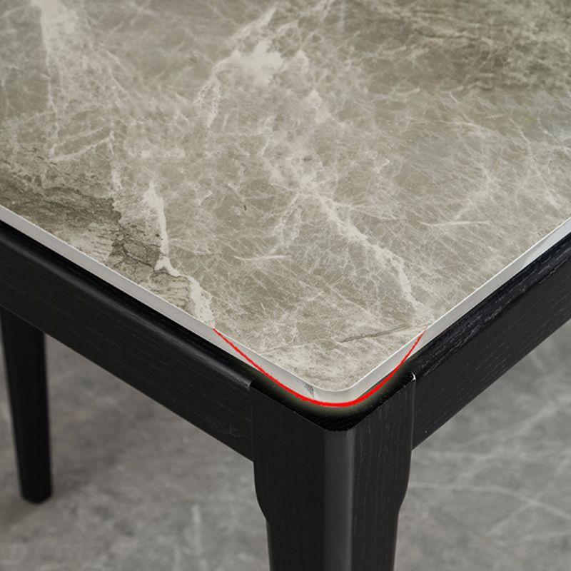 Modern Style Dining Table Sintered Stone Rectangle Table with Wooden Legs