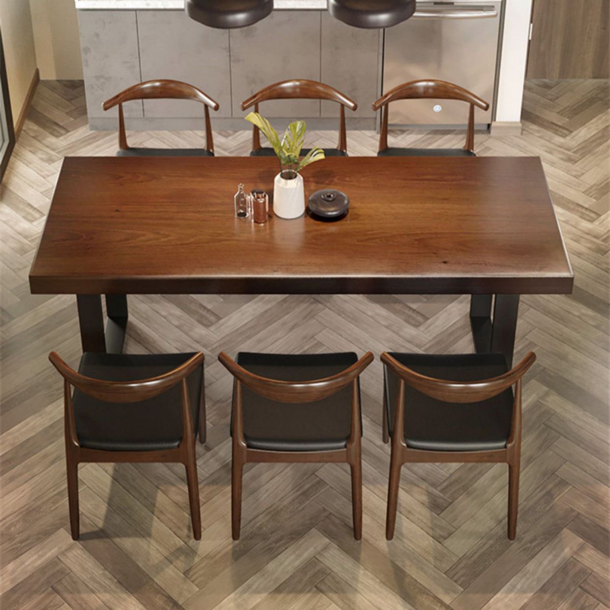 Modern Dining Set 1/5/7 Pieces Rectangle Pine Wood Dining Table for Canteen